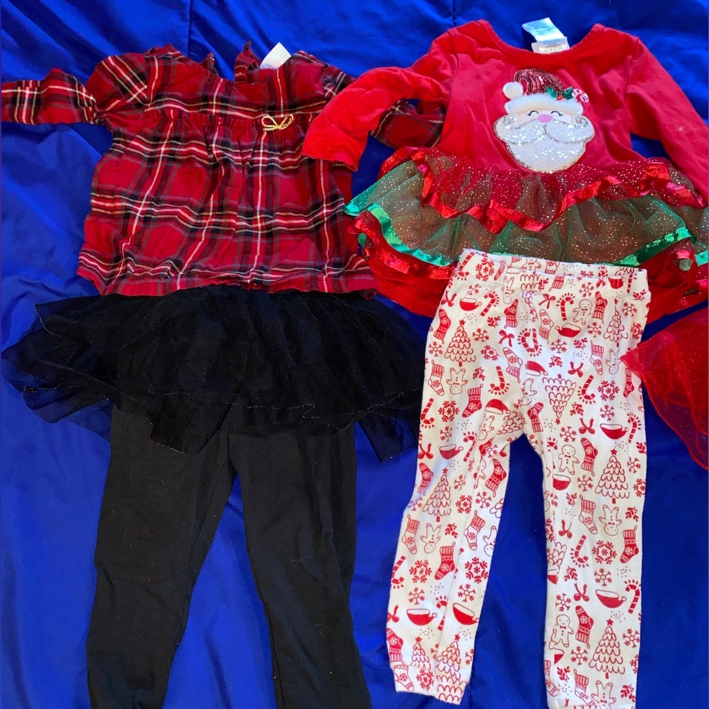 12 month girl Christmas lot outfits and pajamas cute adorable Santa winter